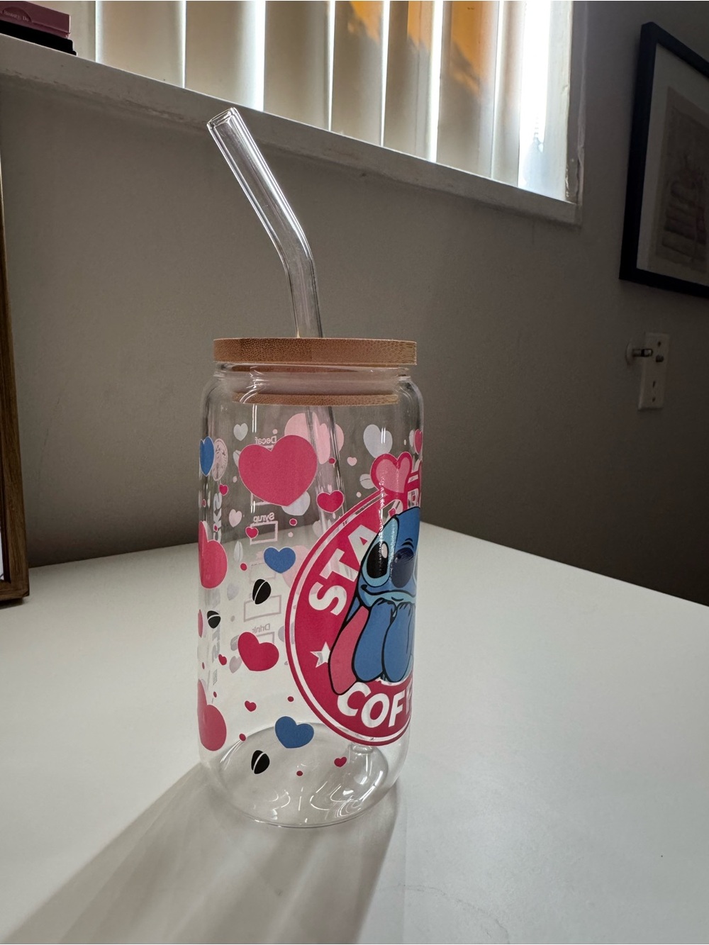 Stitch Graphic Starbucks-Style Clear Tumbler with Straw - Blue & Pink - Picture 2 of 4